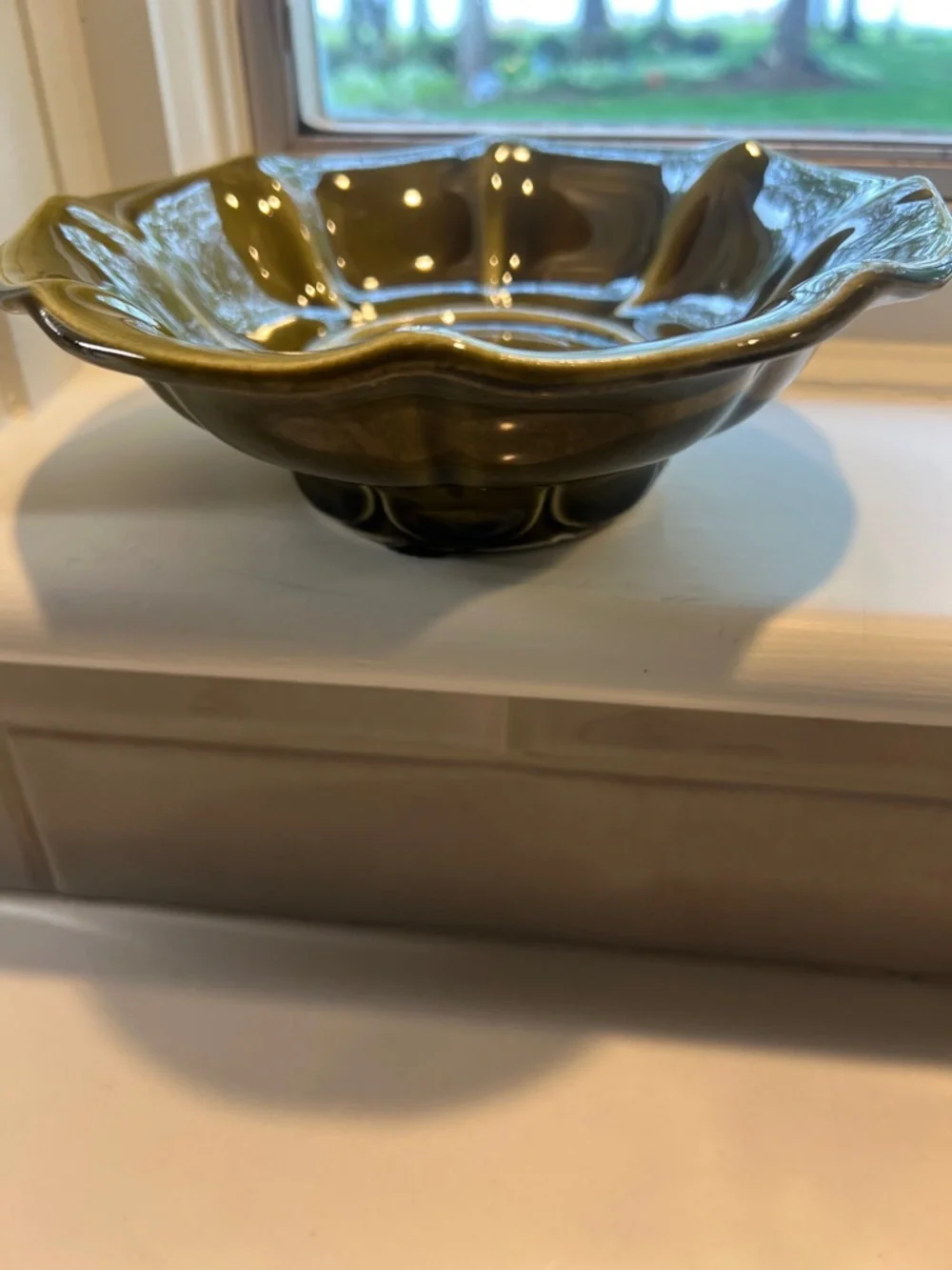 Mccoy Olive-Glaze Scalloped Footed Bowl